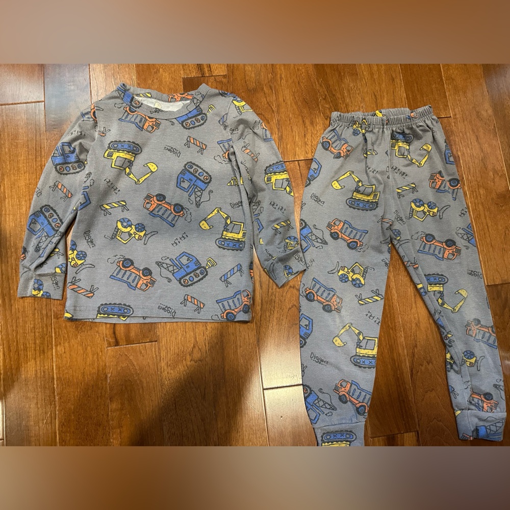 Construction Vehicle Kids Pajama Set - Gray